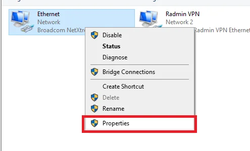 Internet connection properties