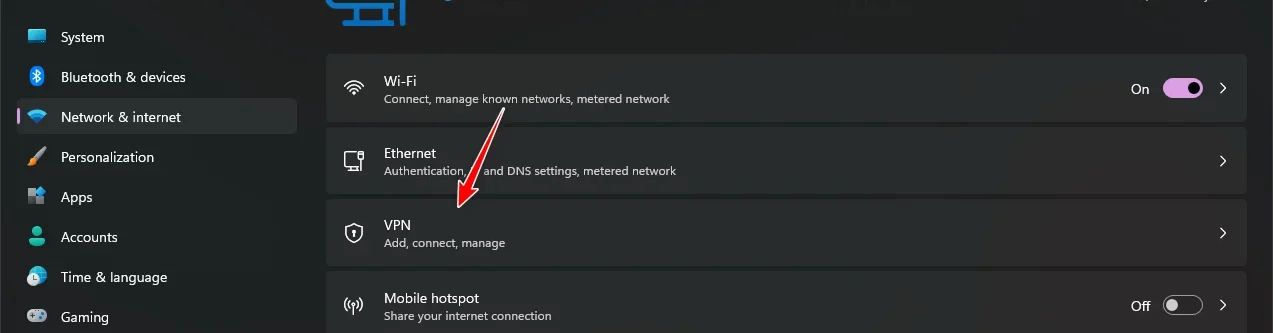 Network settings VPN