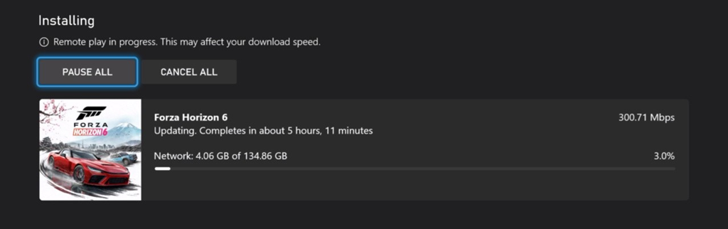 Forza Horizon 6 on PC showing a failed install or stalled download inside the Xbox app and Microsoft Store environment.