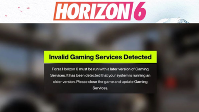 Forza Horizon 6 on PC showing the Invalid Gaming Services Detected warning before the game can continue.