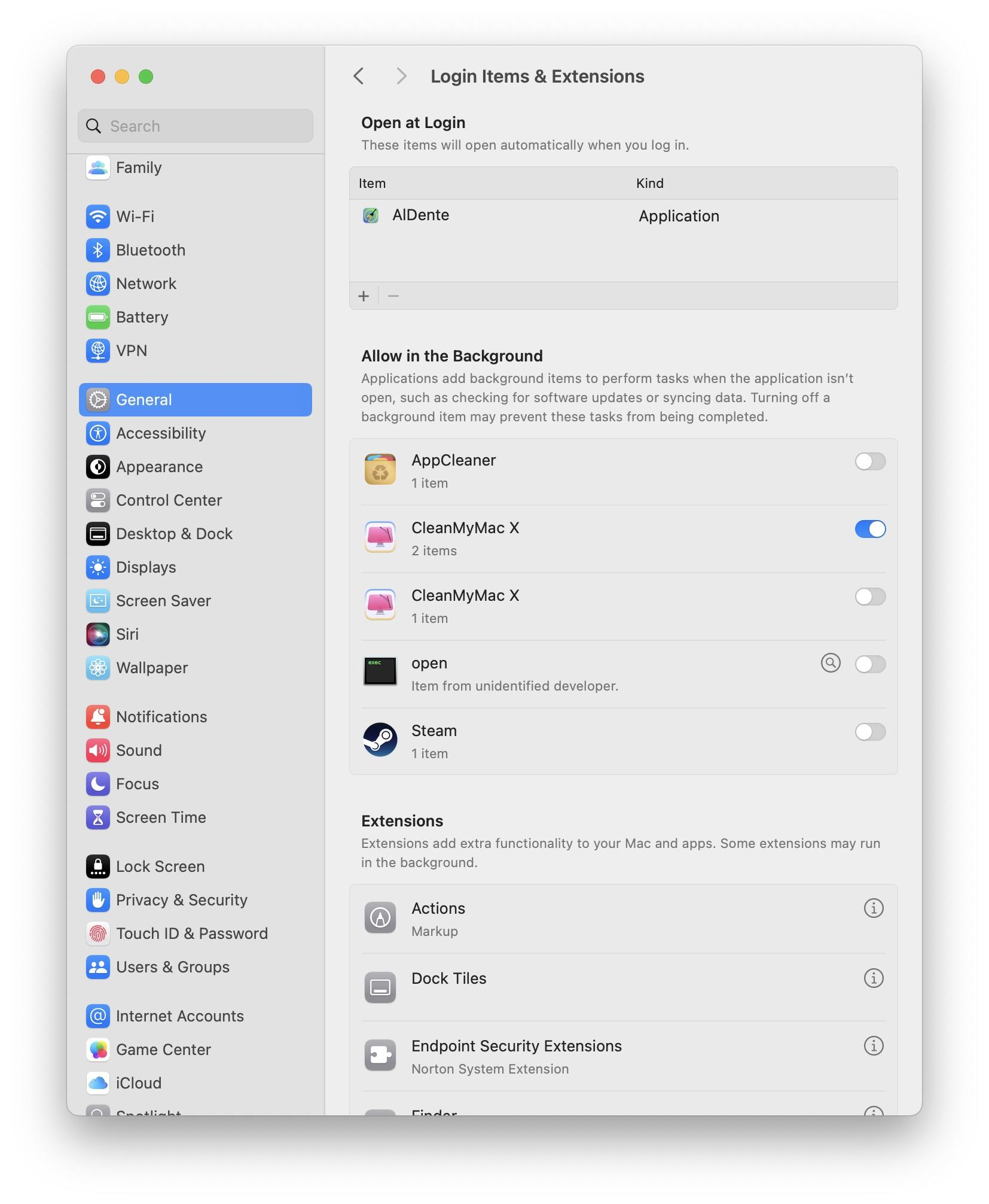 Mac Login Items and Extensions settings showing the Quick Look extensions section.