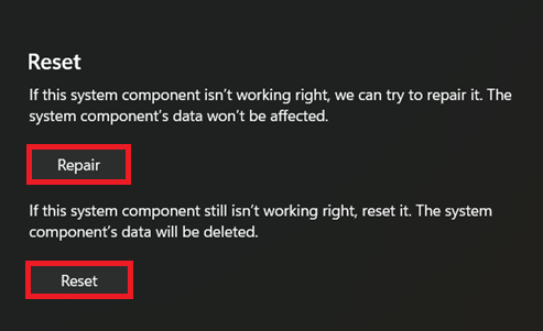 Windows Installed apps opening Advanced options for the Xbox app while fixing a Forza Horizon 6 install problem.