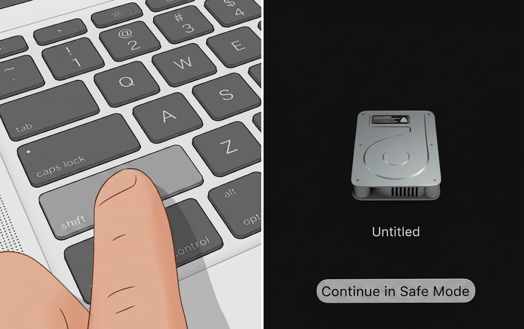 A Mac restarting after a Quick Look preview problem before the user retests the feature.