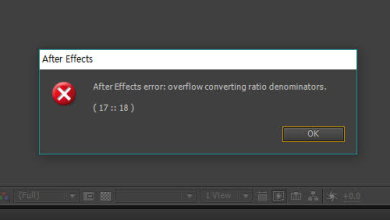 Adobe After Effects showing Overflow converting ratio denominators 17 18 error while opening a composition.