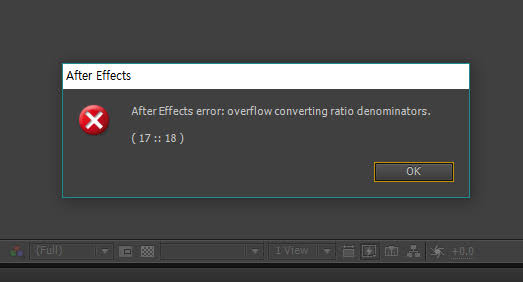 Adobe After Effects showing Overflow converting ratio denominators 17 18 error while opening a composition.