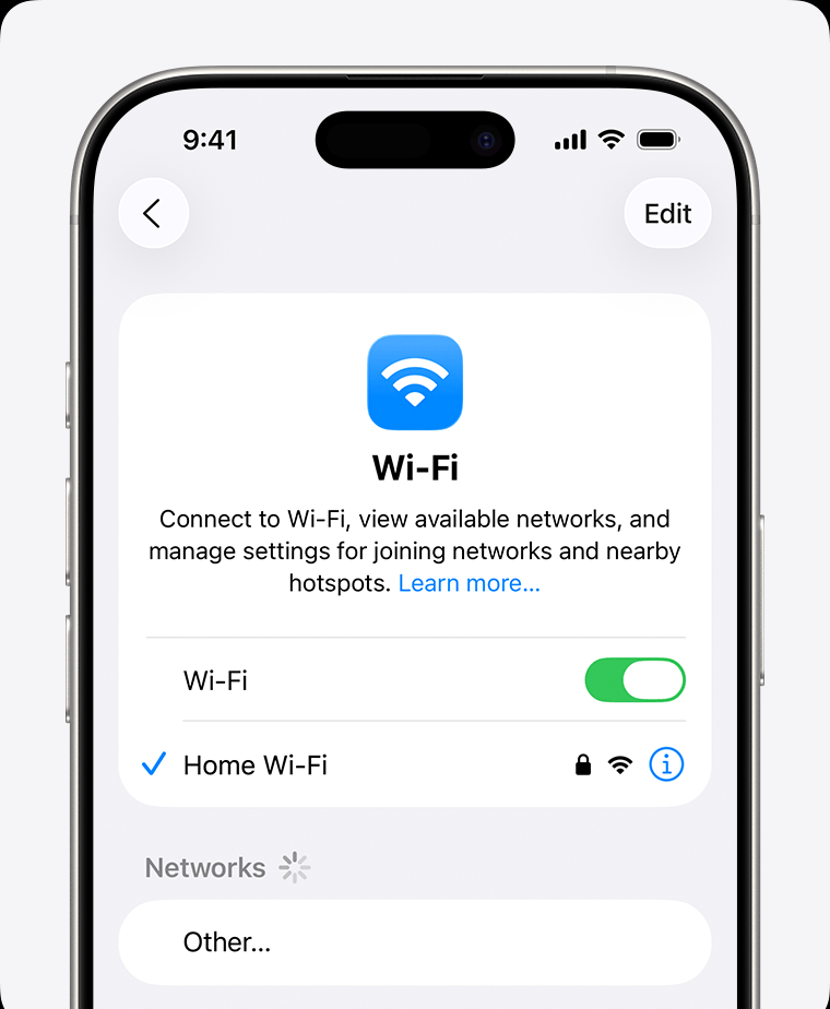 iPhone Wi-Fi settings showing a connected network before AirPods firmware update.
