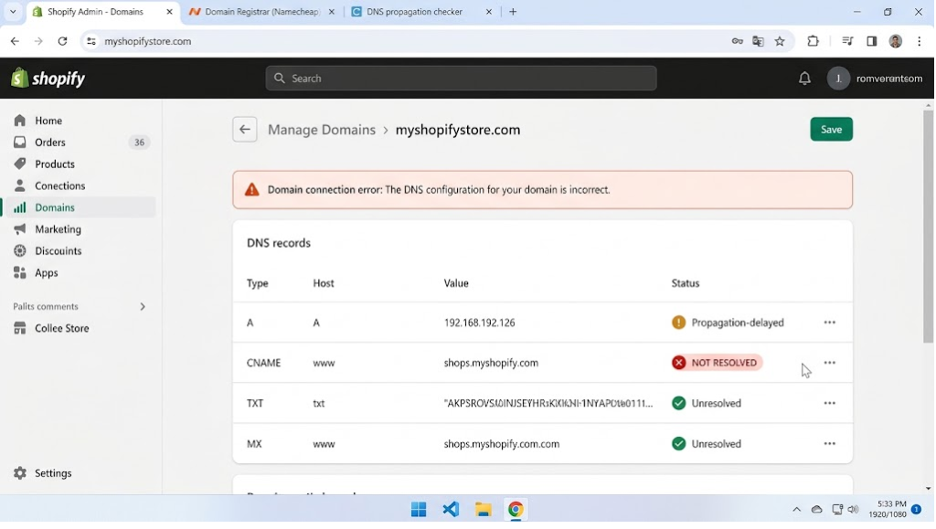 How to Fix Shopify Domain DNS Error?