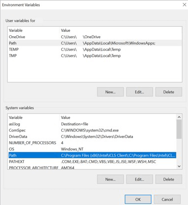 Windows System Properties on the Advanced tab with Environment Variables highlighted.