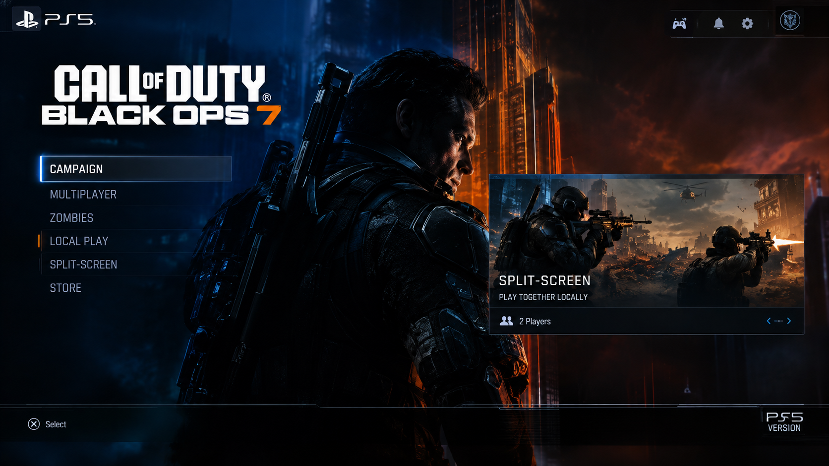 PS5 home screen showing the installed PS5 version of Call of Duty selected.