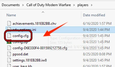 File Explorer showing the Documents Call of Duty players folder used by Warzone settings.