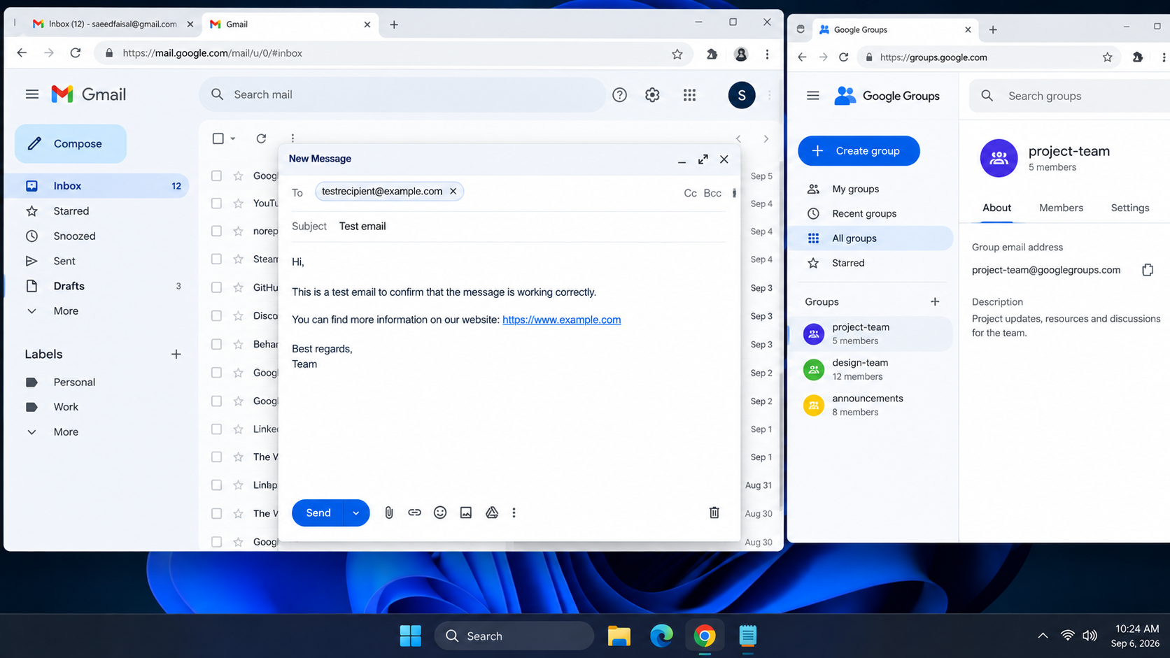 Gmail compose window reducing To Cc and Bcc recipients before retrying a blocked email.