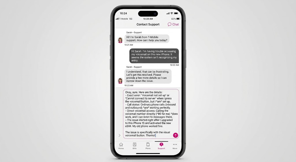 Official carrier support page showing its contact or callback option.