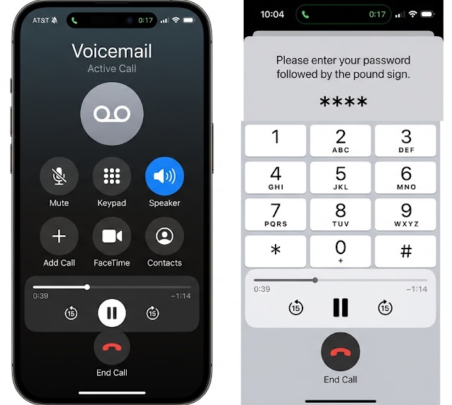 iPhone displaying a connected call to the user's carrier voicemail.