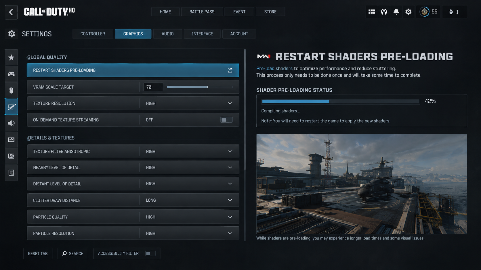 Warzone Graphics Quality settings lowering VRAM Scale Target and texture streaming options.