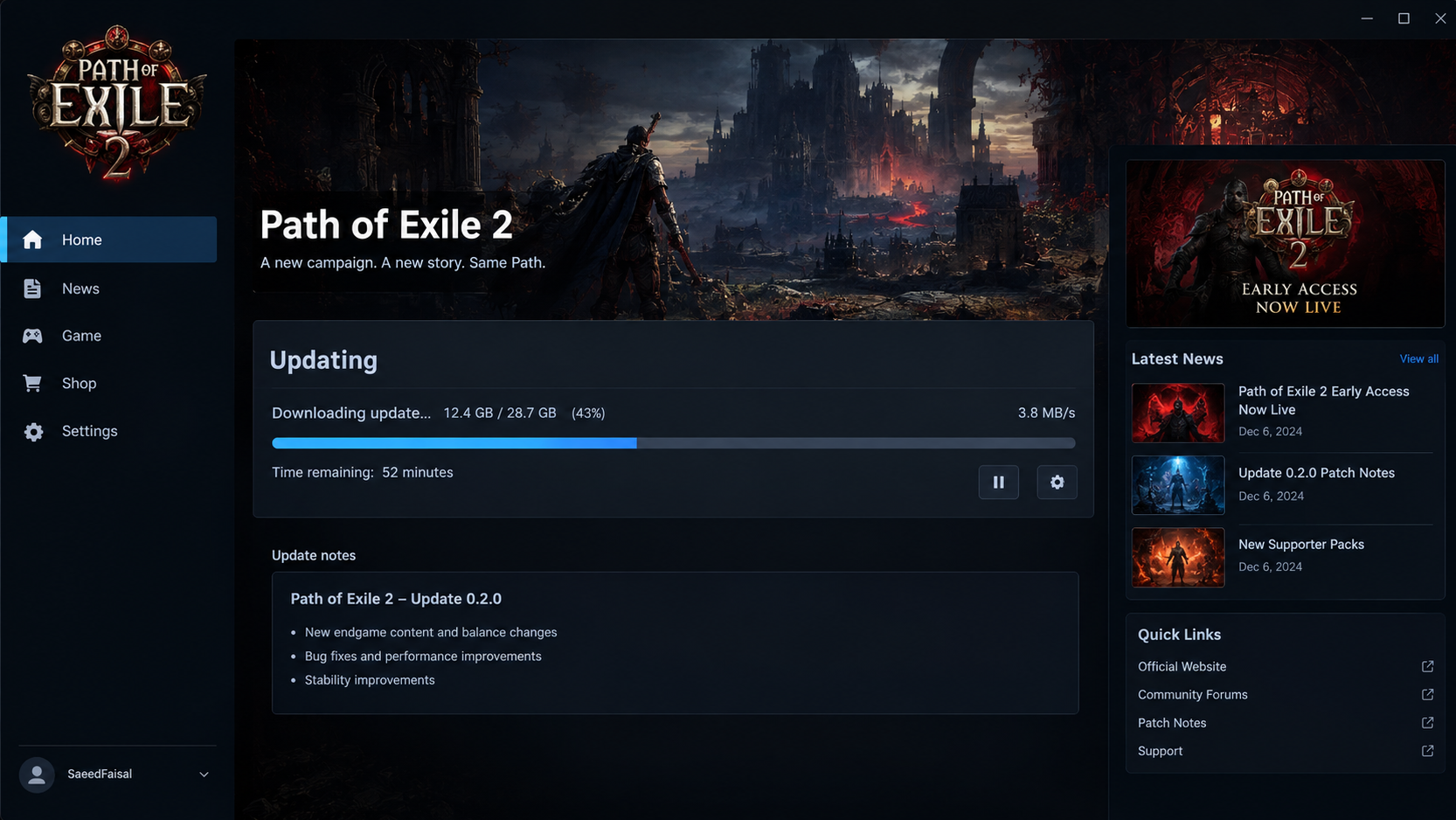 Steam Downloads showing a pending Path of Exile 2 update.