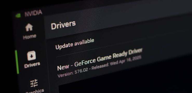 NVIDIA App Drivers page showing the installed Game Ready driver version.
