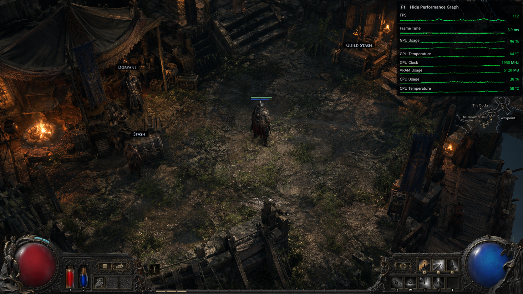 Path of Exile 2 shader activity during a repeat visit to a familiar area.