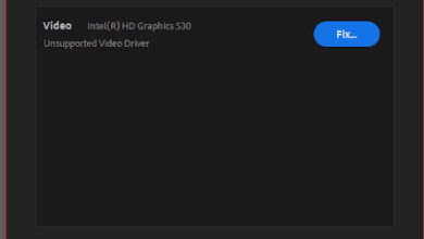 Premiere Pro System Compatibility Report showing an Unsupported Video Driver warning at launch.
