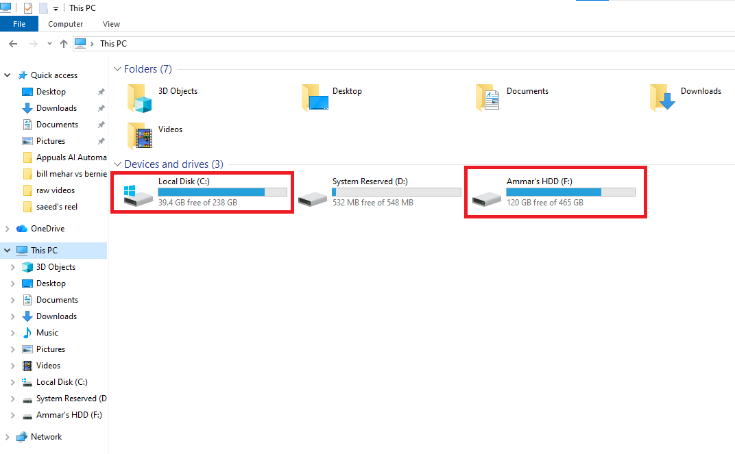 Windows File Explorer This PC view showing available space on the system drive.