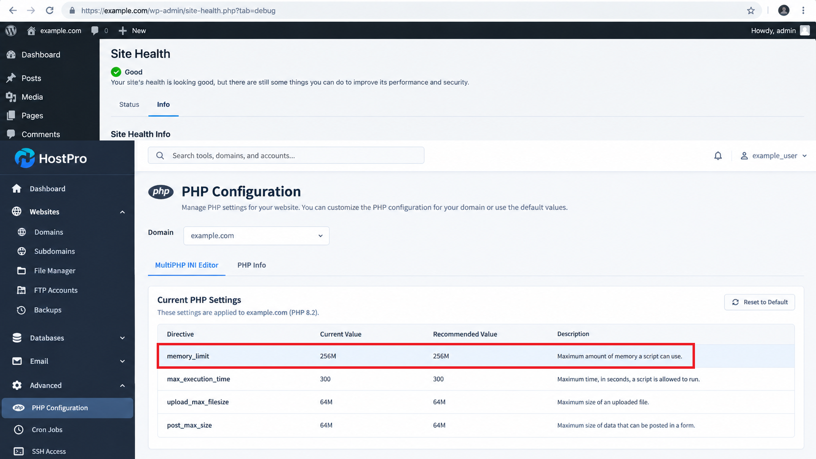Apply a supported memory limit to the correct site