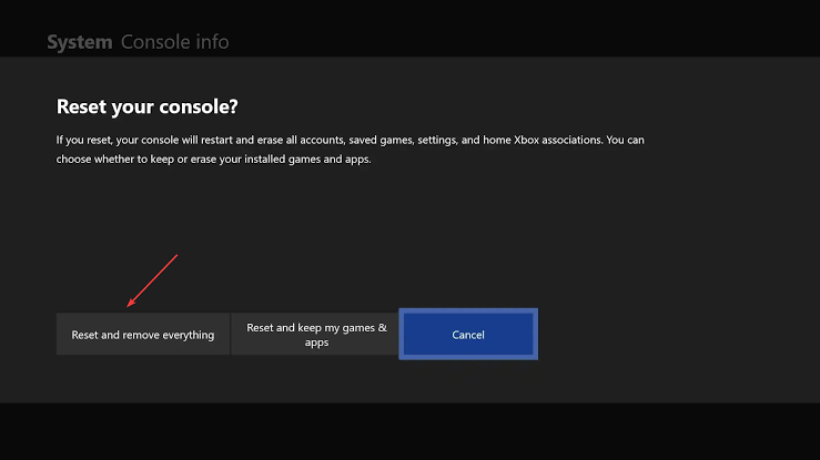 Xbox reset confirmation with Reset and keep my games and apps highlighted.